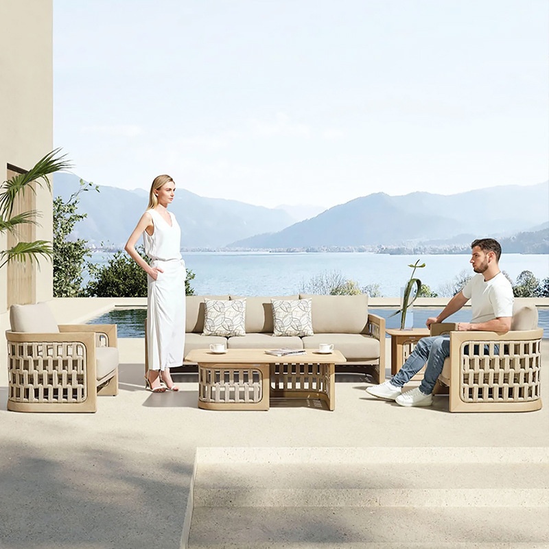 Outdoor Furniture Teak Wood - # ชุดโซฟาไม้สักแท้สไตล์นอร์ดิกสำหรับกลางแจ้ง 3 ที่นั่ง ทนทานทุกสภาพอากาศ ถอดและซักทำความสะอาดได้