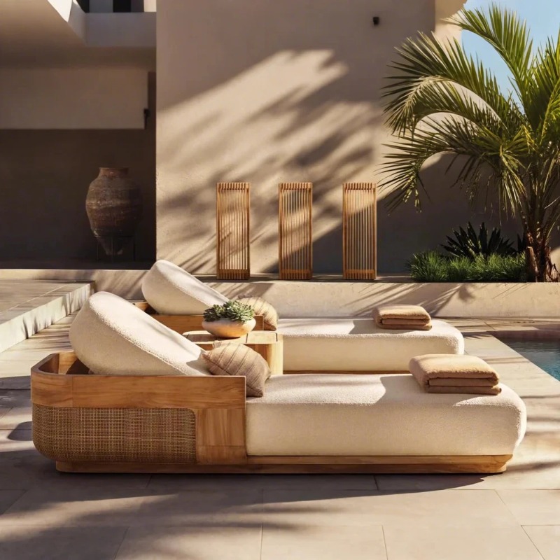 Outdoor Furniture Teak Wood - ชุดเก้าอี้ชายหาดและเตียงอาบแดด ซัน บีช เลาจน์ ชิร์ต แอนด์