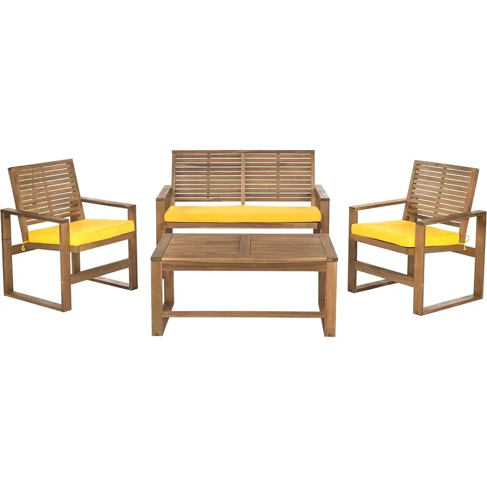 Outdoor Furniture Yellow - ชุดเฟอร์นิเจอร์กลางแจ้งอะคาเซีย 4 ชิ้น สีน้ำตาลและสีเหลือง