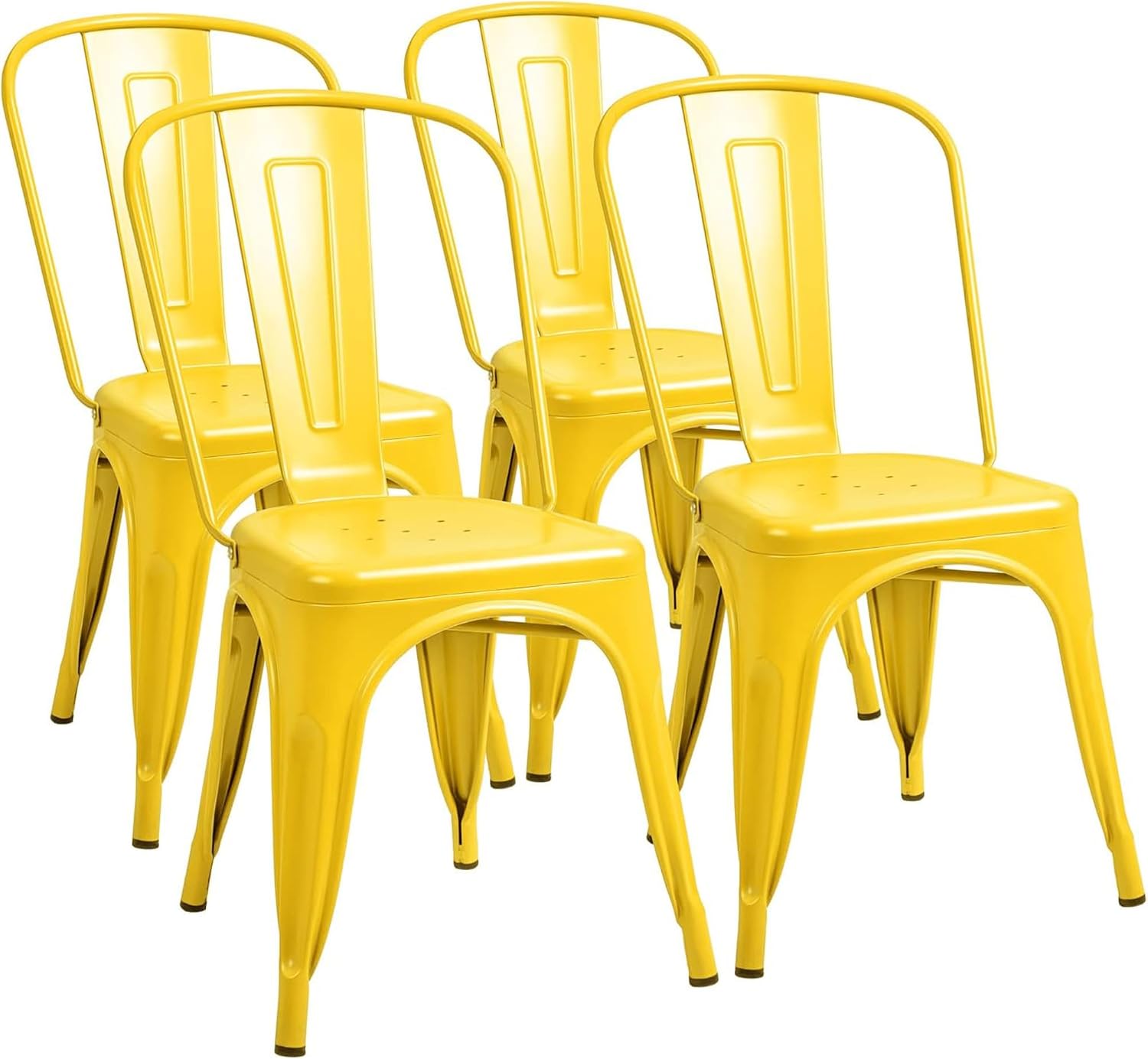 Outdoor Furniture Yellow - ชุดเก้าอี้รับประทานอาหารโลหะ 4 ตัว สำหรับใช้ในร่มและกลางแจ้ง แบบซ้อนเก็บได้ เก้าอี้คาเฟ่สไตล์คลาสสิก