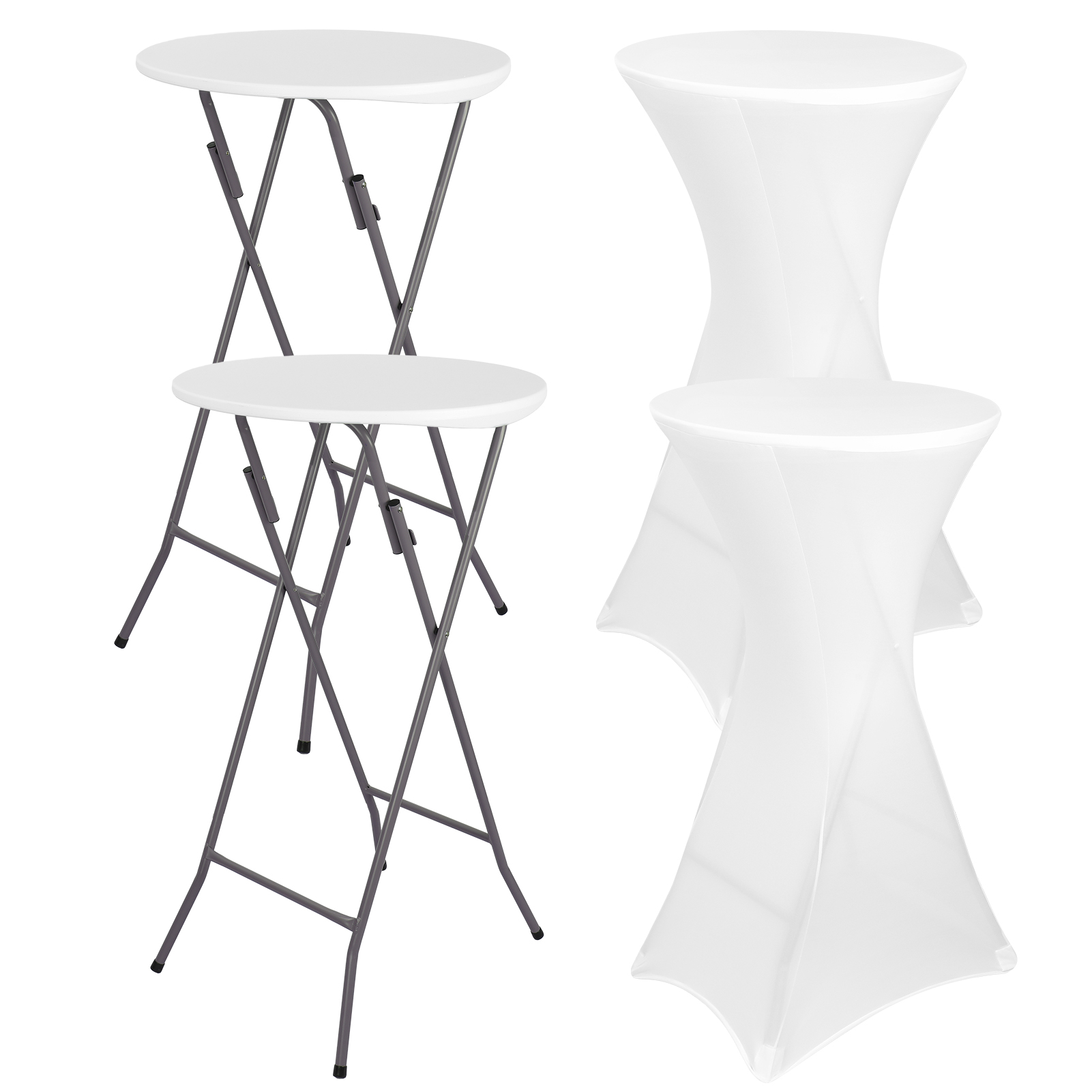 Outdoor Furniture Legs - ชุดโต๊ะค็อกเทลกลางแจ้งขนาด 24 นิ้ว 2 ตัว, โต๊ะปาร์ตี้พับได้แบบพกพาพร้อมผ้าปูโต๊ะกันรอยยืดหยุ่น,