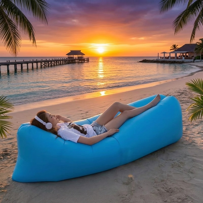 Outdoor Furniture Arhaus - โซฟาลมพกพาแบบพองลมได้, เก้าอี้นอนกันน้ำพองลมเร็ว, โซฟากลางแจ้งน้ำหนักเบาพับได้สำหรับชายหาด แคมป์ปิ้ง สระว่ายน้ำ และการเดินทาง