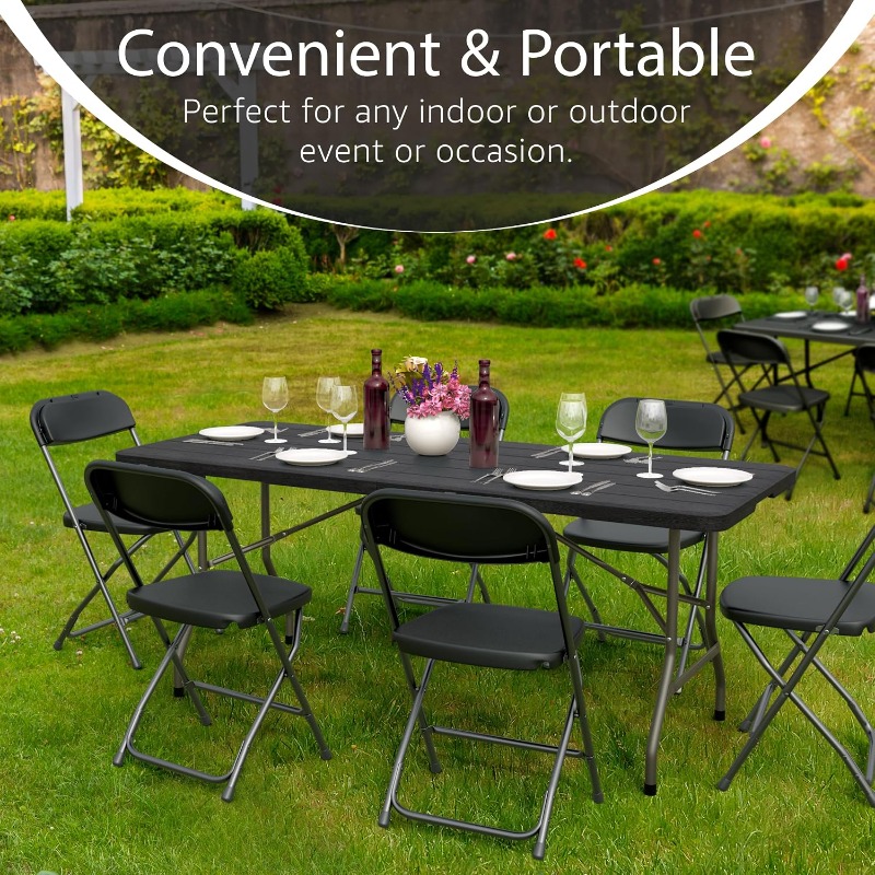 Outdoor Furniture Legs - ชุดโต๊ะพับได้ขนาด 6 ฟุต พร้อมที่จับในตัวและขาเหล็ก จำนวน 10