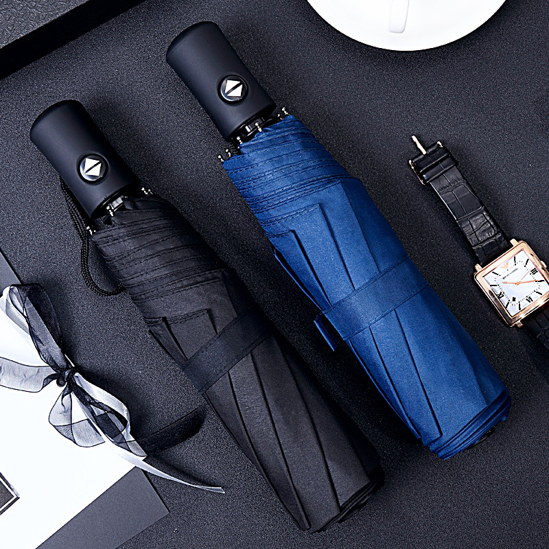 Parasol Umbrella Large - ร่มกันฝนอัตโนมัติและกันแดดร่มเคลือบสีดำร่มกันแดดกันยูวี3พับกันลมอัตโนมัติหรูหราขนาดใหญ่กันลม8ซี่โครง