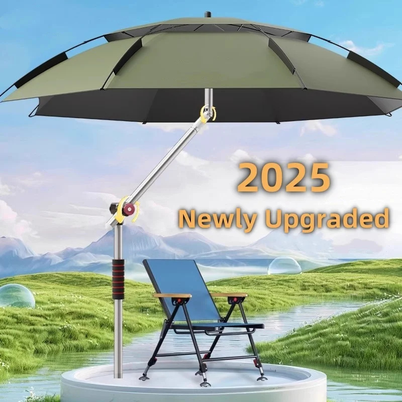Parasol Umbrella Large - 2025 ใหม่ตกปลา Parasol อัพเกรด Mechanical ปรับร่มตกปลากลางแจ้งเสาสแตนเลสชายหาดร่มขนาดใหญ่