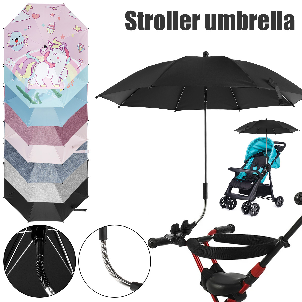 Parasol Umbrella Large - Universal Baby Car Pram ร่มรถเข็นเด็กร่มปรับร่มกันฝน 360