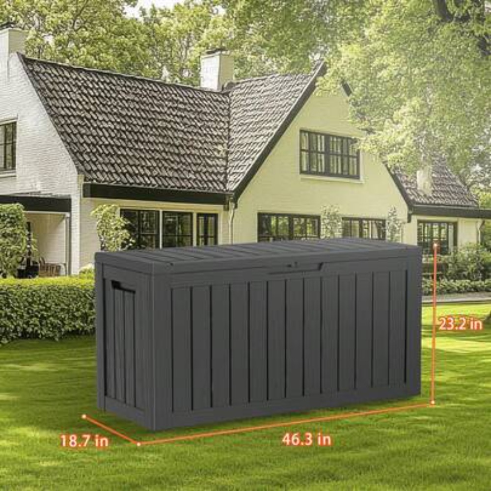 Outdoor Furniture Resin - กล่องเก็บของกลางแจ้งแบบล็อคได้ ขนาด 90 แกลลอน ทำจากเรซิน กันน้ำ