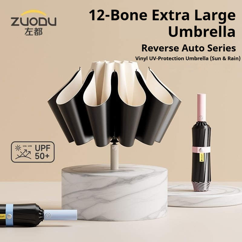 Parasol Umbrella Large - ZUODU ร่มพับกลับด้านอัตโนมัติเต็มรูปแบบ ทนลมแรง 12K ทนทาน กันฝน