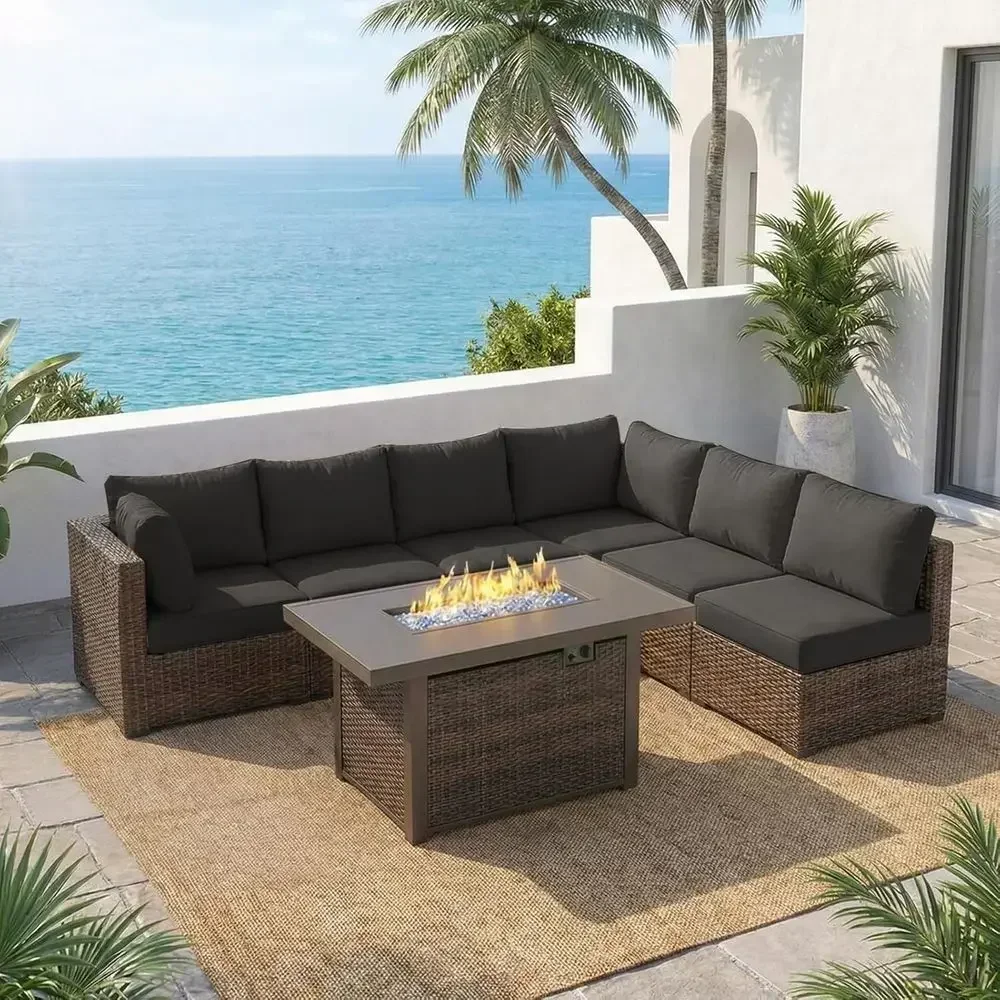 Outdoor Furniture Fire Pit Set - ชุดเฟอร์นิเจอร์ลานกลางแจ้ง 7 ชิ้น พร้อมเตาไฟ 42 ดวง