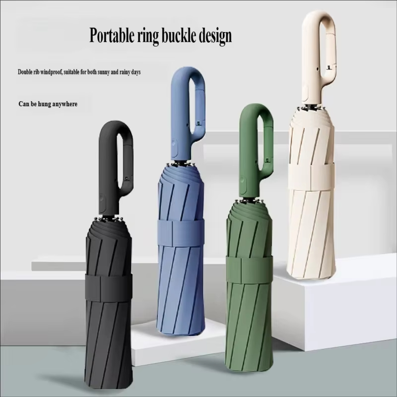 Parasol Umbrella Large - ร่มพับอัตโนมัติขนาดใหญ่ แบบมีห่วงคล้องนิ้ว สำหรับธุรกิจ แบบกำหนดเอง กาวสีดำ กันลม