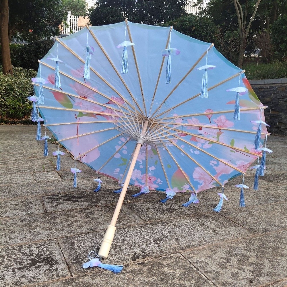 Parasol Umbrella Large - ร่มผ้าไหมศิลปะจีนญี่ปุ่น ขนาดใหญ่ 82 ซม. ร่มคลาสสิกสำหรับสาวน้อย ลายดอกไม้
