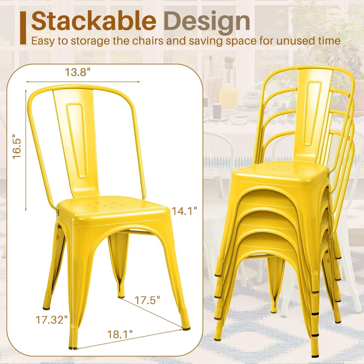 ชุดเก้าอี้รับประทานอาหารโลหะ 4 - Outdoor Furniture Yellow บทวิจารณ์และราคา