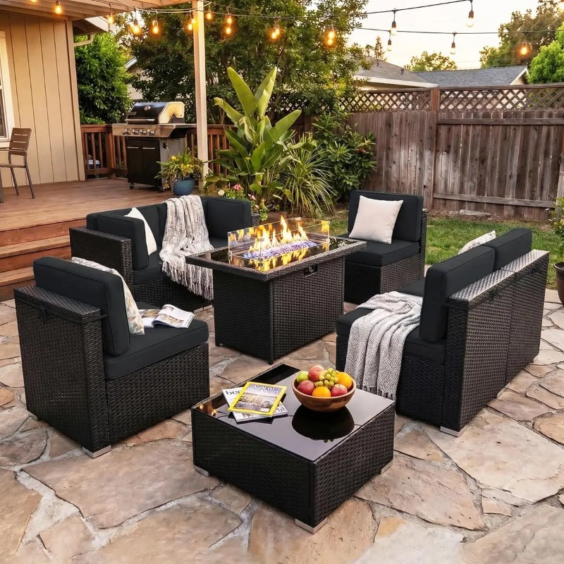 ชุดโซฟาหวายสำหรับลานกลางแจ้ง 8 - Outdoor Furniture Fire Pit Set บทวิจารณ์และราคา