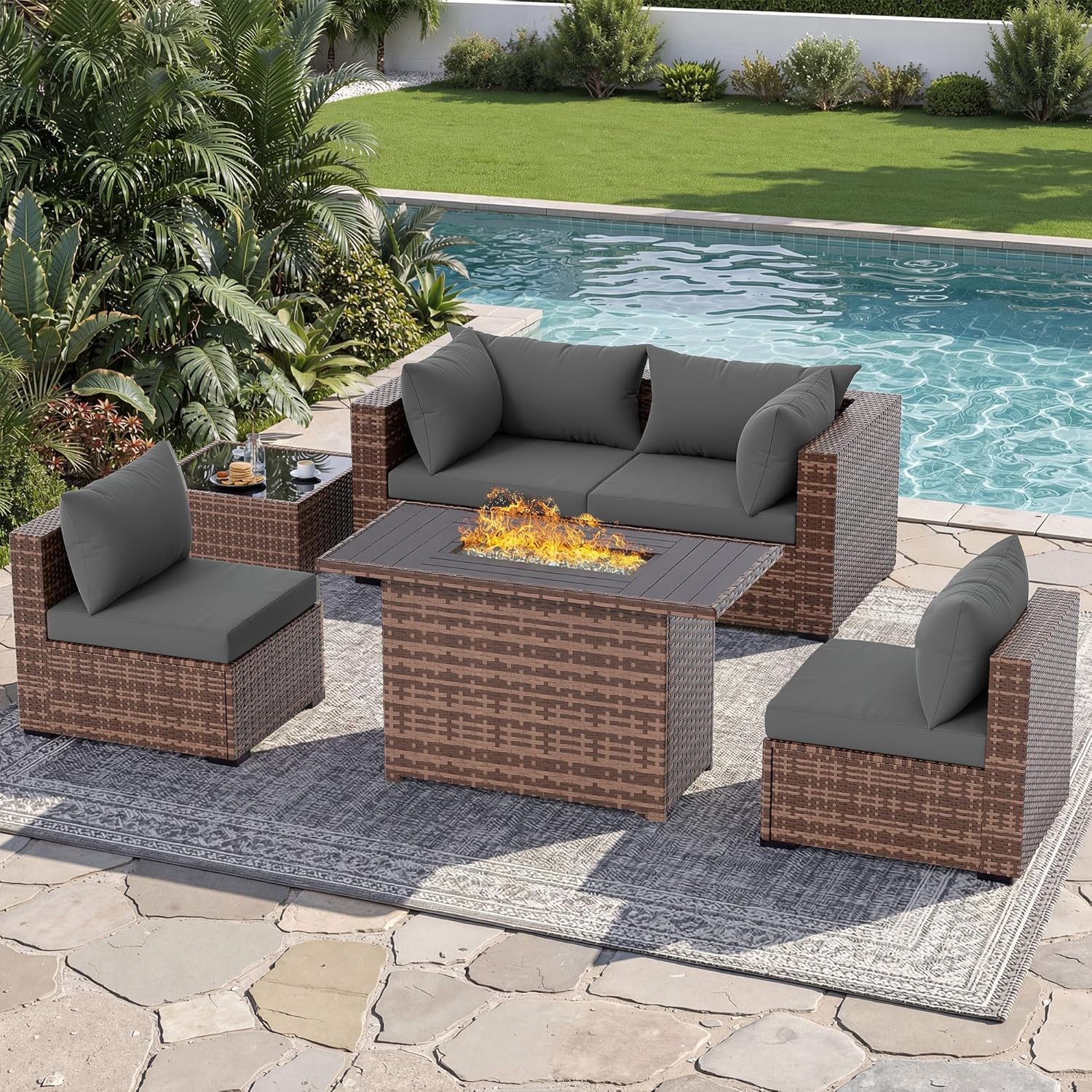 ชุดโซฟาแบบแยกส่วน 5 ชิ้น สำหรั - Outdoor Furniture Fire Pit Set บทวิจารณ์และราคา