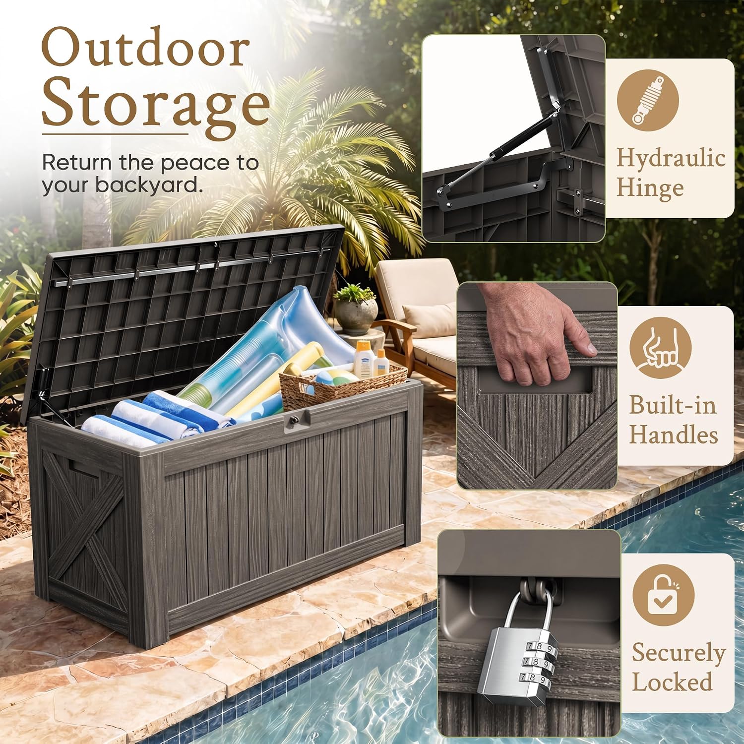 กล่องเก็บของขนาดใหญ่ 120 แกลลอ - Outdoor Furniture Resin บทวิจารณ์และราคา