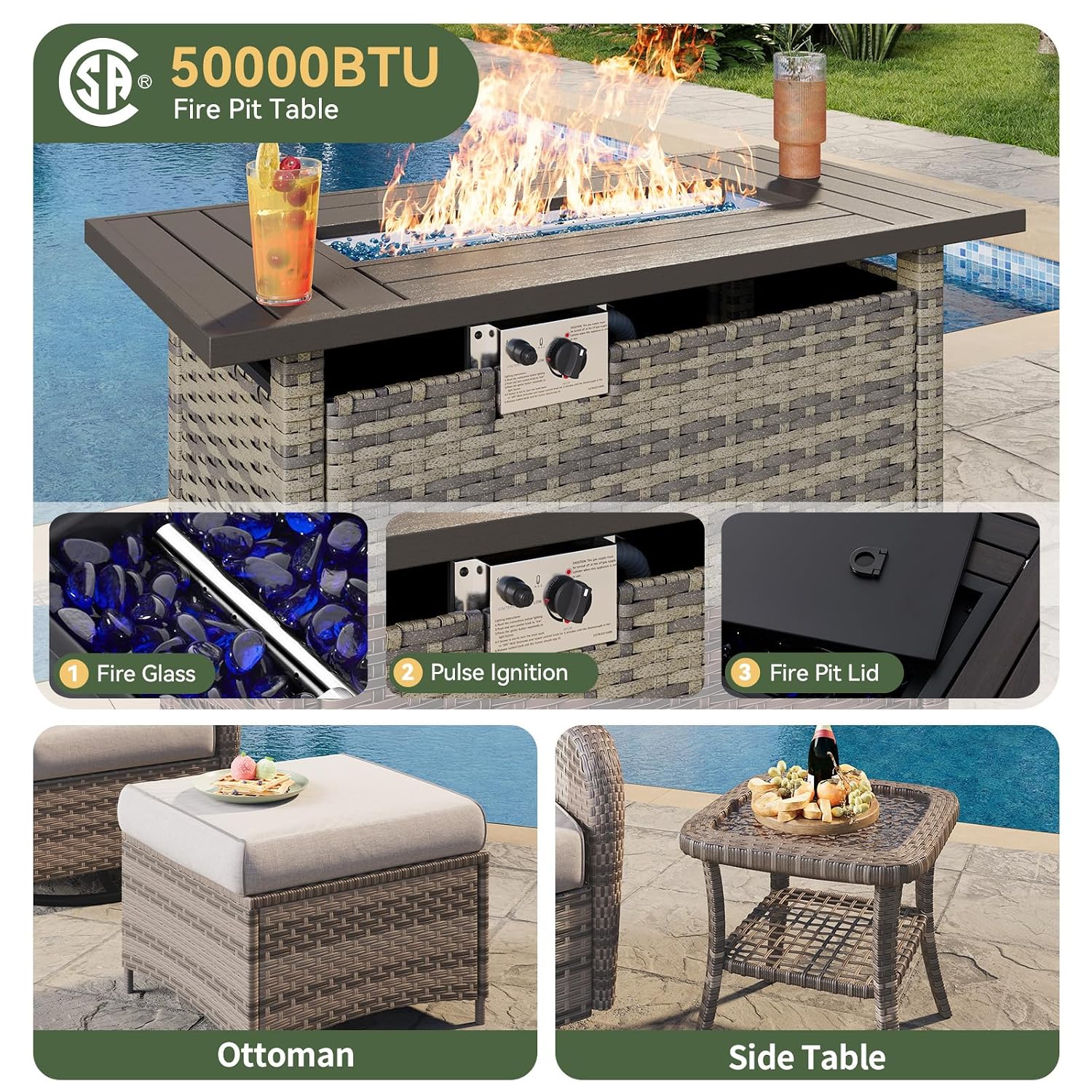ชุดเฟอร์นิเจอร์หวาย 7 ชิ้น พร้ - Outdoor Furniture Fire Pit Set บทวิจารณ์และราคา