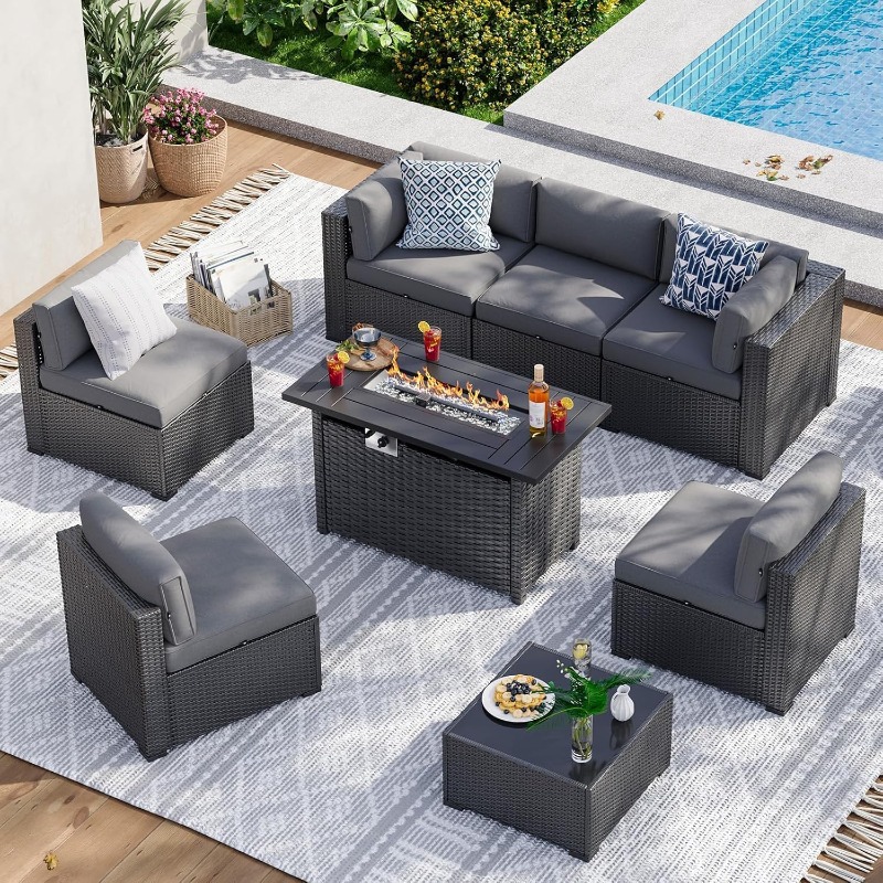 ชุดเฟอร์นิเจอร์ลานบ้าน Aoxun 8 - Outdoor Furniture Fire Pit Set บทวิจารณ์และราคา