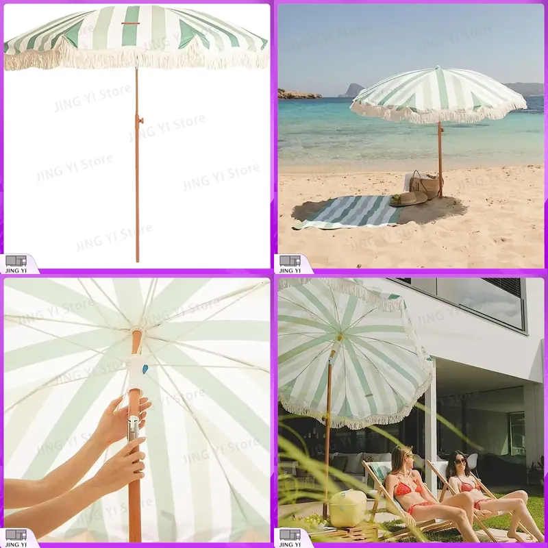 ร่มชายหาดแบบพกพาสีเขียวและสีขา - Outdoor Furniture Green บทวิจารณ์และราคา